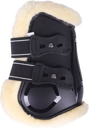 QHP Streichkappen Ontario Gamaschen für Warmblut mit Fellimitatfutter und Schnellverschlüssen Schwarz – Bild 1 von 4