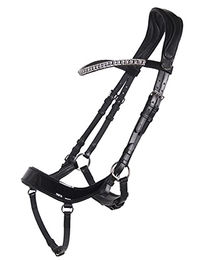 QHP Trense Eris anatomisch mit Gurtzügel für Warmblut in Schwarz aus Leder – Bild 1 von 5