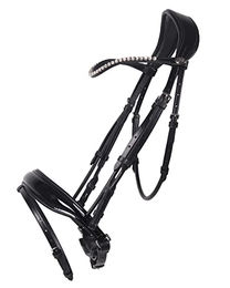 Produktbild von QHP Trense Nehza schwedisch-kombiniert aus Leder mit Strasssteinen für Warmblut in Schwarz