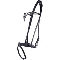 Produktbild von QHP Trense Pferd Icelandic Frosti aus Leder in Schwarz mit Silber und abnehmbarem Sperriemen für Vollblut - 1 Stk.