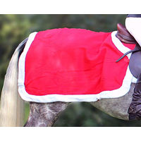 Produktbild von QHP Weihnachts Ausreitdecke für Pferde in Rot aus Polyester mit Druckknöpfen Einheitsgröße