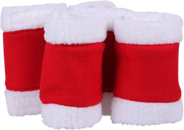 QHP Weihnachtsbandagen für Ponys 4er Set Rot mit weißem Plüschrand – Bild 1 von 4