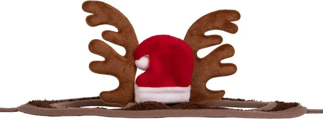 QHP Weihnachtsmütze mit Geweih für Pferde in Rot und Braun aus Polyester – Bild 1 von 5