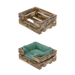 QLS Holz Haustierbett für Katzen und kleine Hunde Braun 45x36 cm Liegekorb – Bild 1 von 6