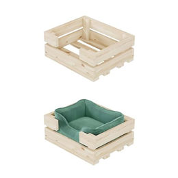 QLS Holz Haustierbett für Katzen und kleine Hunde Natur 45x36 cm – Bild 1 von 4