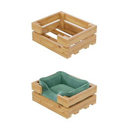 QLS Holz Hundekorb und Katzenbett für kleine Hunde und Katzen in Natur Braun 3000g – Bild 1 von 5