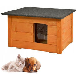 QLS Hundehütte aus Holz in Braun für kleine Hunde und Katzen wasserfest und wetterfest – Bild 1 von 13