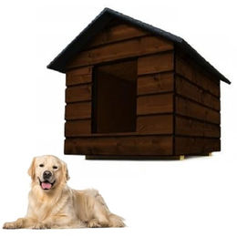QLS Hundehütte aus Holz in Braun Größe L mit Vorhang isoliert und wasserdicht – Bild 1 von 6