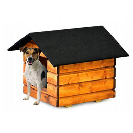 QLS Hundehütte aus Holz in Braun Größe M mit Vorhang wasserfest und isoliert – Bild 1 von 5