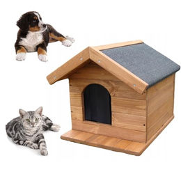 QLS Hundehütte aus Holz wetterfest und wasserdicht Braun Größe S – Bild 1 von 8