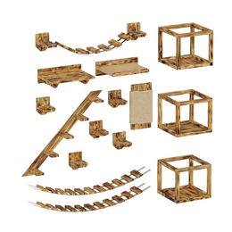 QLS Katzen Kletterwand Set XXL aus Holz mit Hängebrücke und Katzenbett zur Wand- und Deckenmontage in Natur Braun – Bild 1 von 9