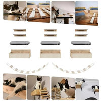 Produktbild von QLS Katzen Kletterwand XXL aus Holz mit 11 Teilen zur Wandmontage in Braun und Grau