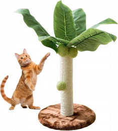 QLS Katzen Kratzbaum Palme mit Sisalseil und interaktivem Ball Grün Braun 52 cm – Bild 1 von 3