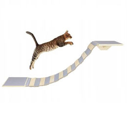 QLS Katzenbrücke Set mit 2 Katzenliegen aus Holz 130 cm Naturholz Grau – Bild 1 von 10
