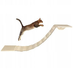 QLS Katzenbrücke Set mit 2 Katzenliegen aus Holz in Beige 130 cm zur Wandbefestigung – Bild 1 von 10
