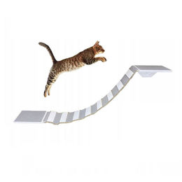 QLS Katzenbrücke Set mit 2 Katzenliegen aus Holz in Grau 130 cm zur Wandbefestigung – Bild 1 von 7