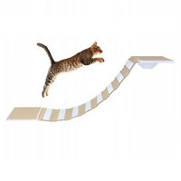 Produktbild von QLS Katzenbrücke Set mit 2 Katzenliegen aus Holz in Weiß und Beige 130 cm zur Wandbefestigung