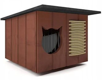 QLS Katzenhöhle aus Holz Braun Wasserabweisend und Isoliert für Outdoor 56x47 cm – Bild 1 von 3
