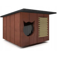 Produktbild von QLS Katzenhöhle aus Holz Braun Wasserabweisend und Isoliert für Outdoor 56x47 cm