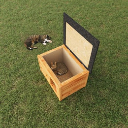 QLS Katzenhöhle aus Holz für draußen isoliert in Braun – Bild 1 von 13