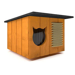 QLS Katzenhöhle aus Holz isolierte Katzenhütte für Outdoor Natur Braun – Bild 1 von 9