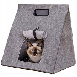 QLS Katzenhöhle Bett Liege aus Filz Grau 41x40 cm – Bild 1 von 11