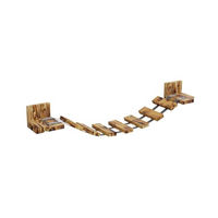 Produktbild von QLS Katzenmöbel Wandmontage Set aus Holz mit Hängebrücke Regalen und Kletterwand in Braun
