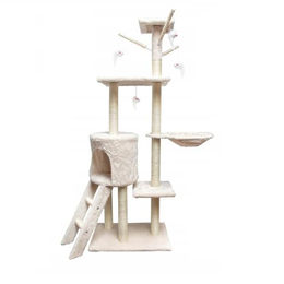 QLS Kratzbaum für Katzen in Beige mit Katzenhöhle und Sisalseil 140 cm hoch – Bild 1 von 12