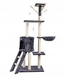 QLS Kratzbaum für Katzen mit Katzenhöhle und Sisalseil in Grau 140 cm – Bild 1 von 12