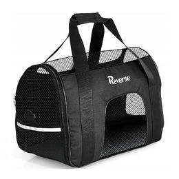 QLS Tragetasche für Katzen und Hunde Schwarz Transparent aus Oxford-Gewebe wasserdicht 52x25x34 cm - 10 kg – Bild 1 von 13
