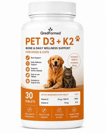 QredFormed PET D3 + K2 Vitamin-Tabletten zur Unterstützung von Knochen, Gelenken und Muskeln für Hunde und Katzen Adult 30 Stück – Bild 1 von 1