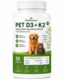 QredFormed PET D3 + K2 Wellness-Tabletten für Hunde und Katzen zur Unterstützung von Knochen, Gelenken und Muskeln für adulte Tiere 30 Stück – Bild 1 von 1