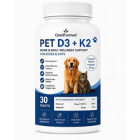 Produktbild von QredFormed PET D3 + K2 Wellness-Tabletten für Hunde und Katzen zur Unterstützung von Knochen, Gelenken und Muskeln für adulte Tiere 30 Stück