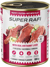 Produktbild von RAFI Super Nassfutter mit Kalbfleisch und Kaninchenleber für adulte Hunde aller Rassen getreidefrei 800g