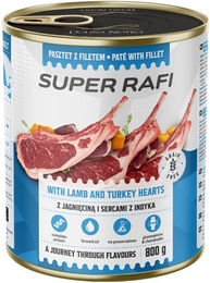 Produktbild von RAFI Super Nassfutter mit Lamm und Putenherzen für adulte Hunde aller Rassen getreidefrei 800g
