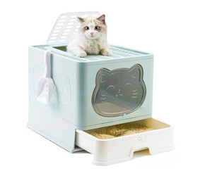 Produktbild von RAIKOU Katzentoilette mit Geruchsschutz, Schaufel und Schublade, faltbar