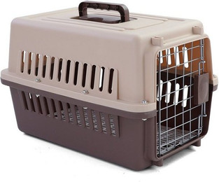 Produktbild von RAMROXX Tiertransportbox mit Tür für Hund und Katze Beige Braun 30x48x31 cm