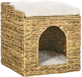 Produktbild von Rattan Katzenhaus mit Kissen und 2 Ebenen