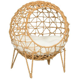 Rattan Katzenkorb Katzenhöhle Katzenhütte Katzenbett mit Kissen erhöhtes Design Haustierbett Braun Ø45 x 57H cm – Bild 1 von 9