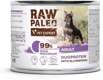 Produktbild von RAW PALEO Nassfutter aus Enten- und Wildschweinfleisch für adulte Hunde 200g