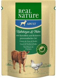 Produktbild von REAL NATURE Adult Pouches Kalbsherzen und Huhn - 6 x 300 g