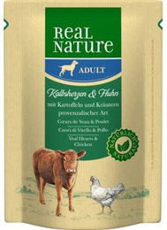 Produktbild von REAL NATURE Adult Pouches Kalbsherzen und Huhn - 24 x 300 g