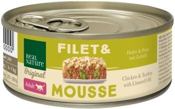 Produktbild von REAL NATURE Filet & Mousse Adult Huhn und Pute mit Leinöl - 24 x 85 g