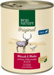 Produktbild von REAL NATURE Original Nassfutter für Hunde Adult Hirsch und Huhn - 12 x 800 g