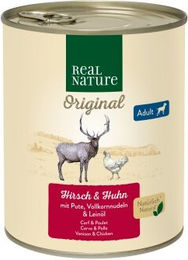 REAL NATURE Original Nassfutter für Hunde Adult Hirsch und Huhn - 6 x 800 g – Bild 1 von 3