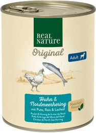 Produktbild von REAL NATURE Original Nassfutter für Hunde Adult Huhn und Nordmeerhering - 12 x 800 g