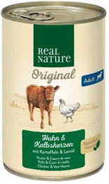 Produktbild von REAL NATURE Original Nassfutter für Hunde Adult Kalbsherzen und Huhn - 6 x 400 g