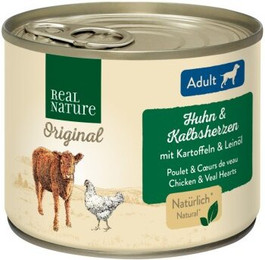 Produktbild von REAL NATURE Original Nassfutter für Hunde Adult Kalbsherzen und Huhn - 6 x 200 g