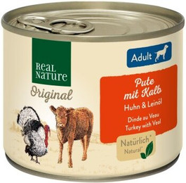 Produktbild von REAL NATURE Original Nassfutter für Hunde Adult Pute mit Kalb - 12 x 200 g