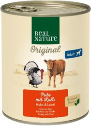 Produktbild von REAL NATURE Original Nassfutter für Hunde Adult Pute mit Kalb - 12 x 800 g